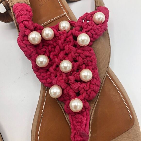 NEW Lanvin Pink Crochet Pearl T-strap Sandals 9 Summer‎ Strap Flat 39 - Picture 7 of 8